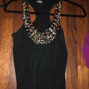 Black tank top with beading